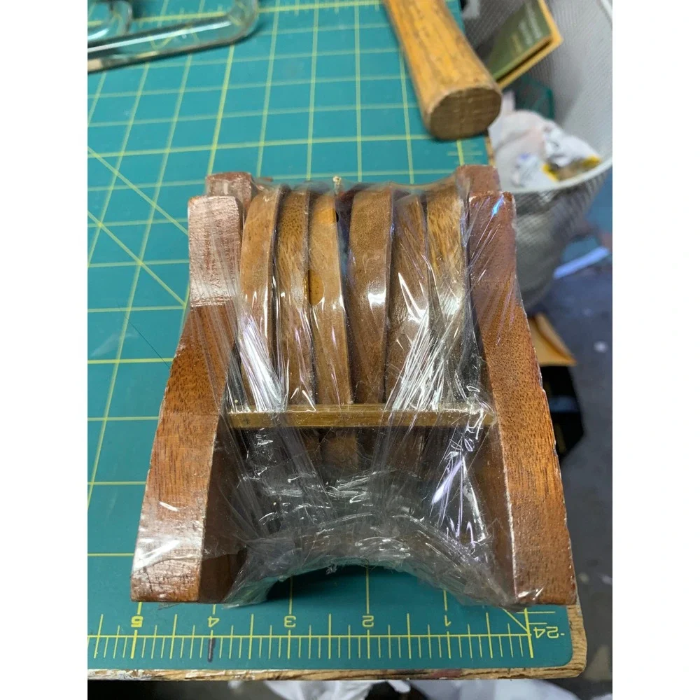 Dole Vintage Wood Pineapple Coaster Set with Holder Brown 6 Piece Hawaii New